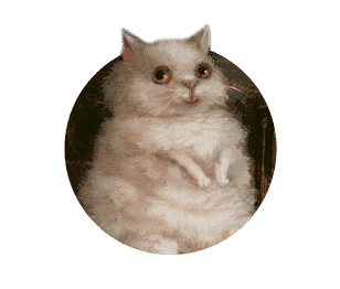 Painting of a fat white cat